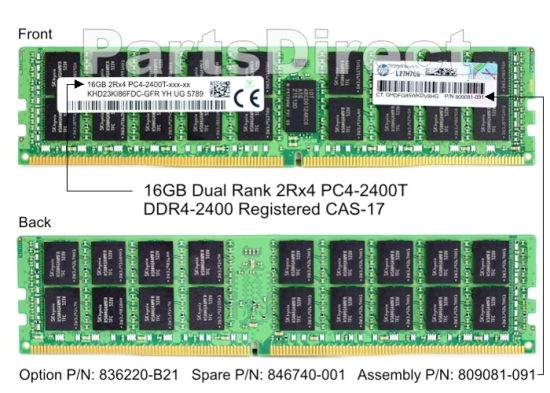 HPE 16-GB (1 x 16GB) Dual Rank x4 DDR4-2400 (836220-B21) - Image 2